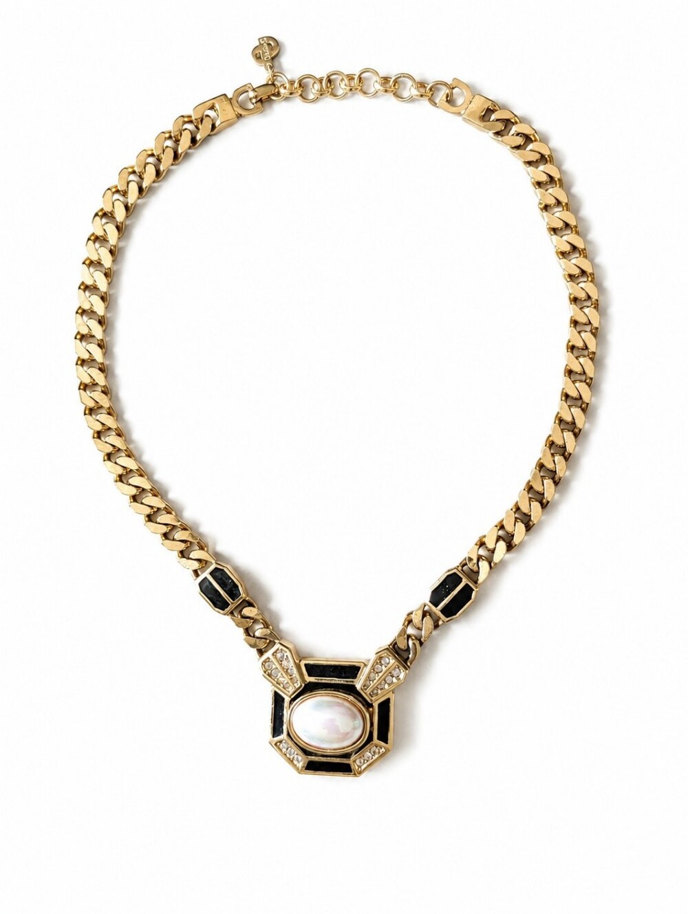 EUC Vintage Christian Dior Gold Tone And Black Statement Necklace
